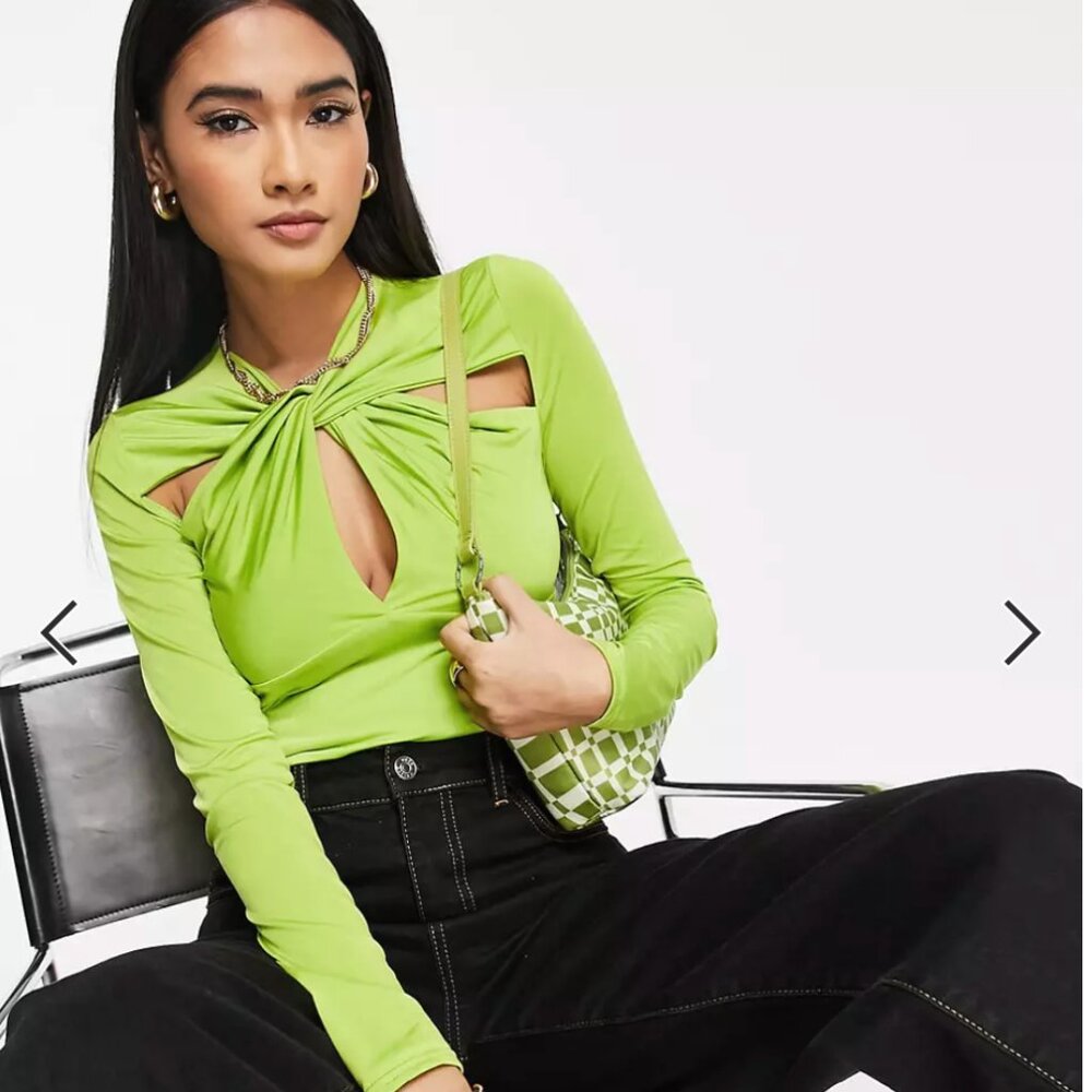 River Island Lime Twist Cut-Out Long Sleeve Top
